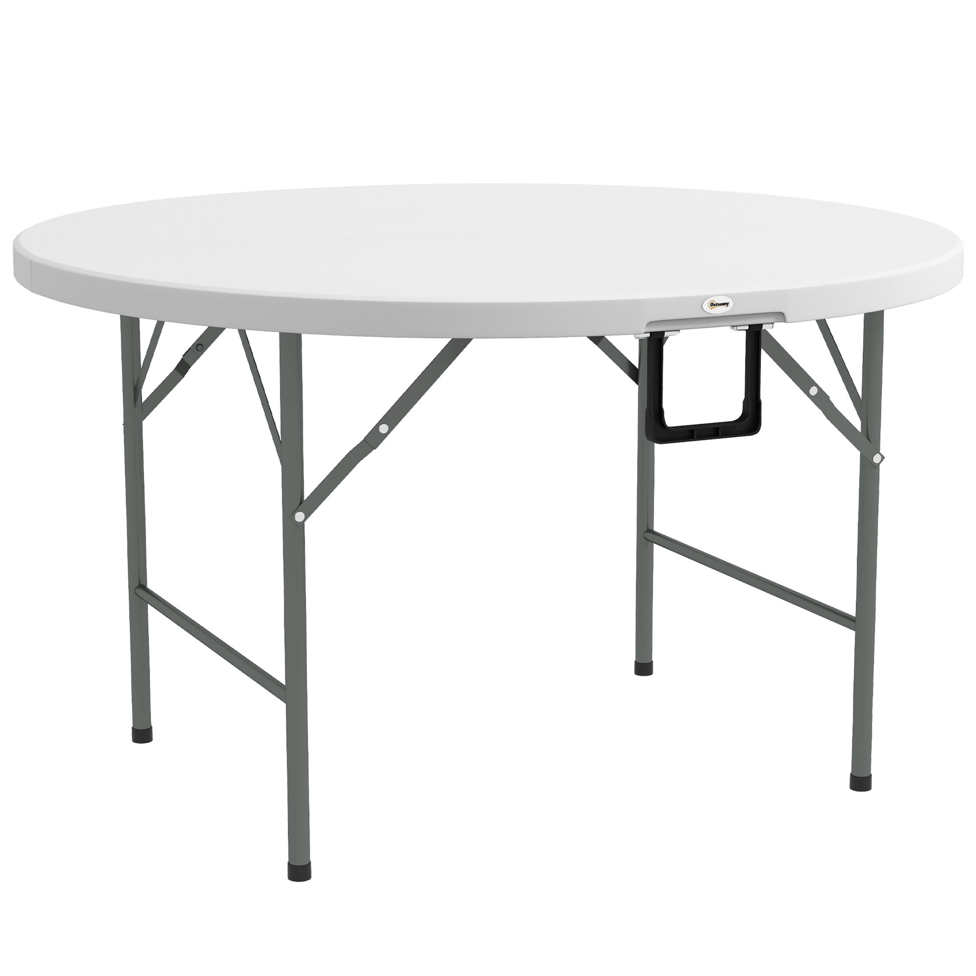 Outsunny Mesa Auxiliar Redonda Con Marco De Acero Ø122x73 Cm Blanco_0