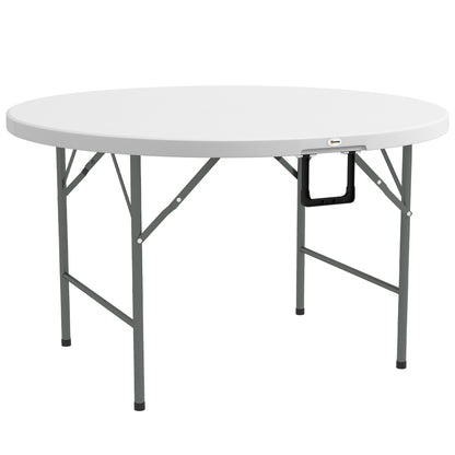 Outsunny Mesa Auxiliar Redonda Con Marco De Acero Ø122x73 Cm Blanco_0