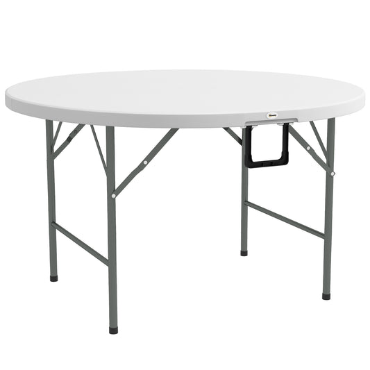 Outsunny Mesa Auxiliar Redonda Con Marco De Acero Ø122x73 Cm Blanco_0