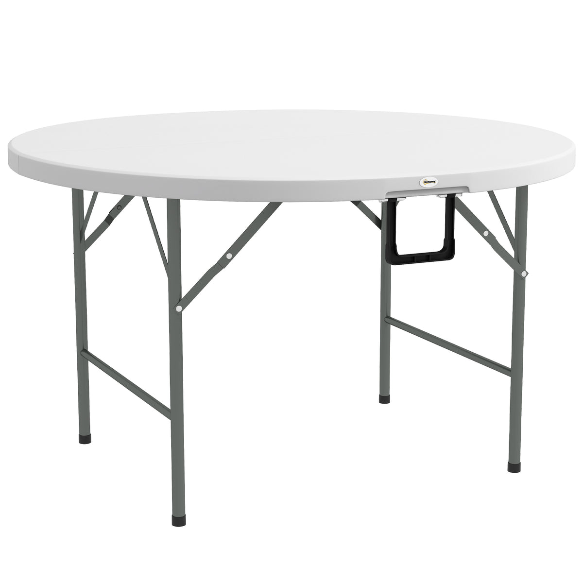 Outsunny Mesa Auxiliar Redonda Con Marco De Acero Ø122x73 Cm Blanco_0