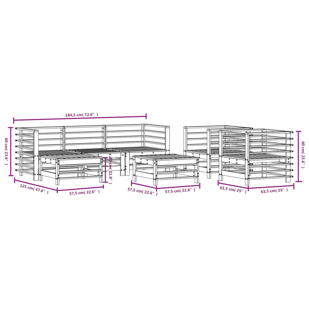 Vidaxl Juego De Muebles De Jardín 7 Piezas Madera Maciza De Pino Gris_2