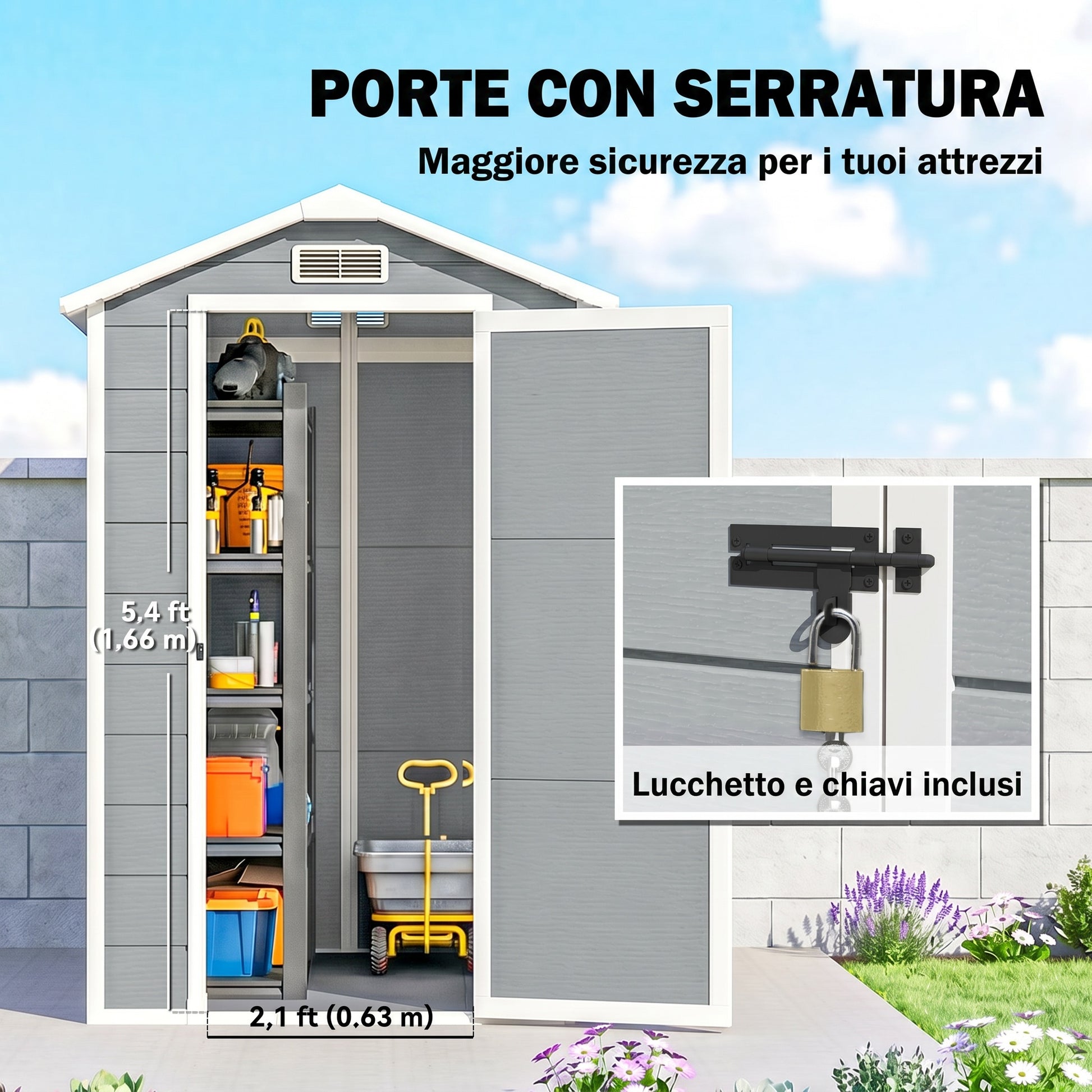 Outsunny Cobertizo De Jardín Exterior 2,1 M² 131x186x198 Cm Con Suelo Gris_5