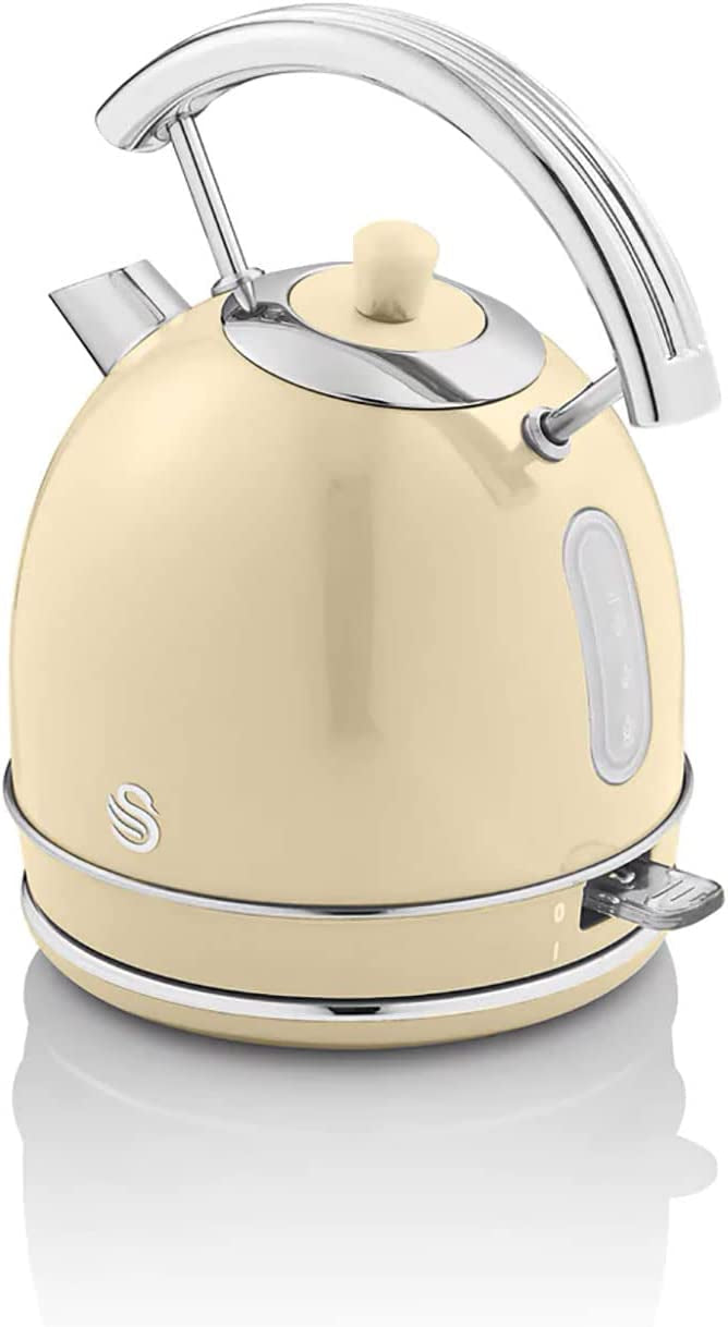 Hervidor Agua Eléctrico Retro , 1,8 L, Resistencia Oculta Acero Inoxidable, Sin Bpa, Inalámbrico Swan Sk14630cneu Crema