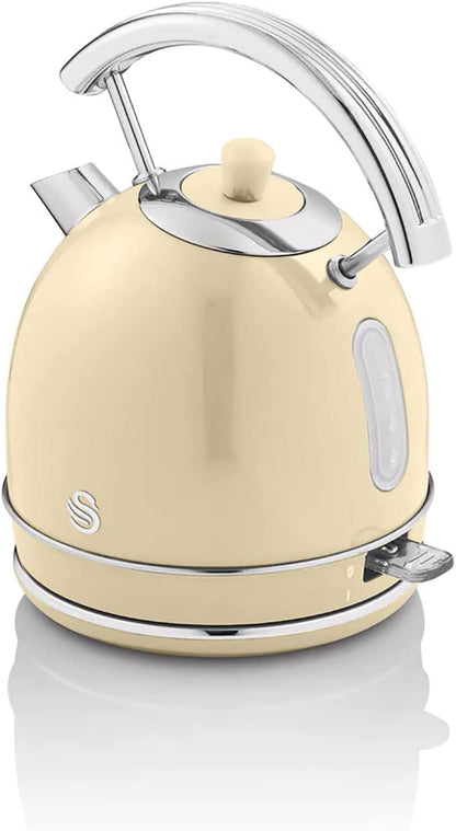 Hervidor Agua Eléctrico Retro , 1,8 L, Resistencia Oculta Acero Inoxidable, Sin Bpa, Inalámbrico Swan Sk14630cneu Crema