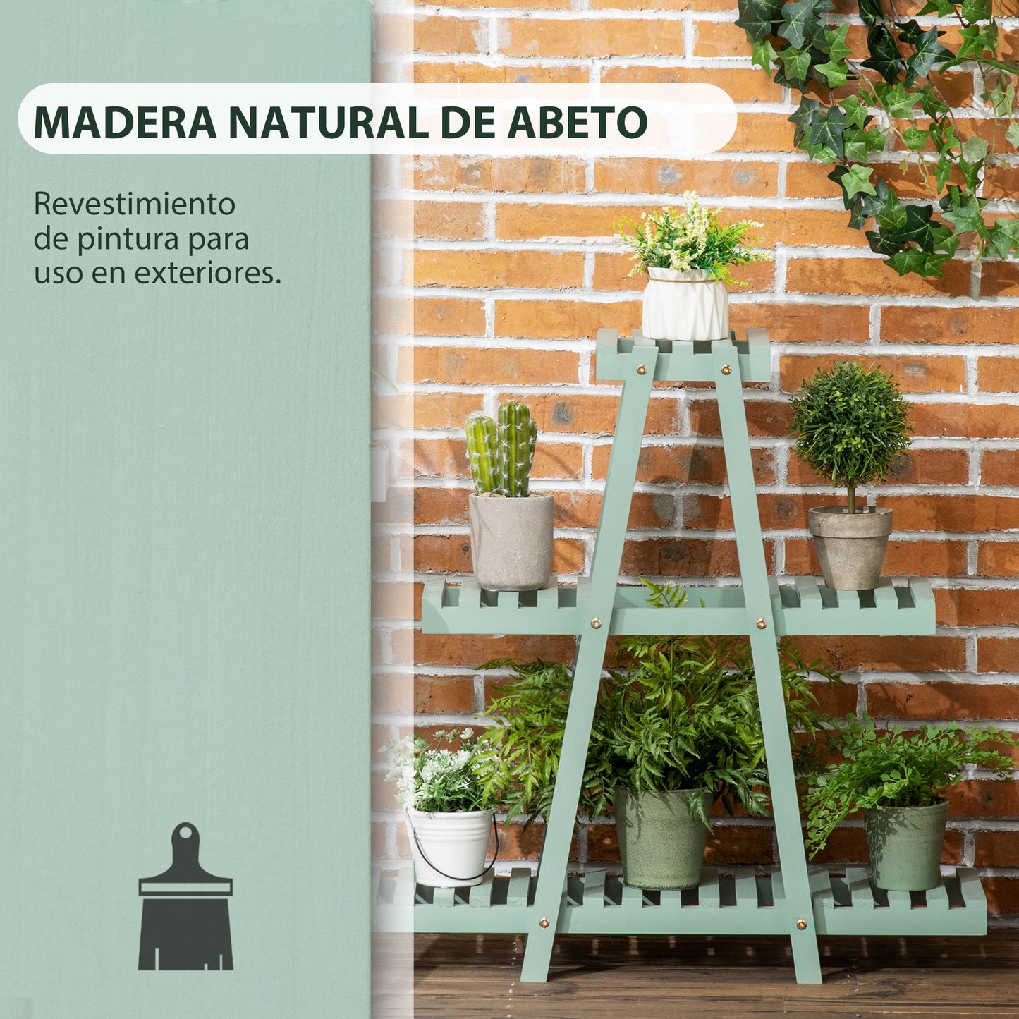 Outsunny Soporte De Madera Para Plantas 3 Niveles Interior Exterior 76x26x76 Cm_3