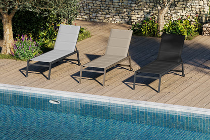 Lote De 2 Tumbonas Pampa Texaline Gris Con Espuma 2x1 Y Multiposiciones De Aluminio Con Ruedas Apilables 199x65x42cm - Tumbonas, Hamacas Y Tumbonas_5
