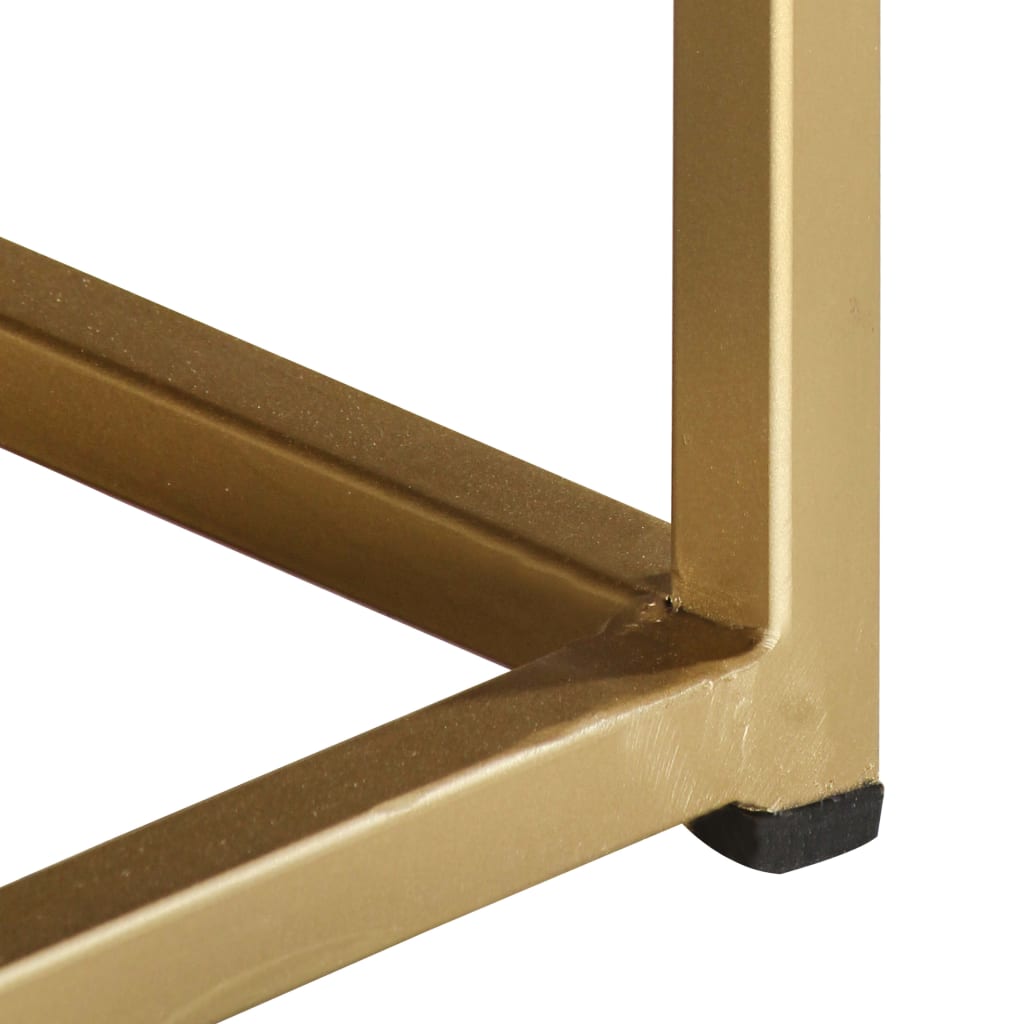 Mesa De Centro Madera Maciza De Mango Negro Y Dorado 90x50x35cm_4