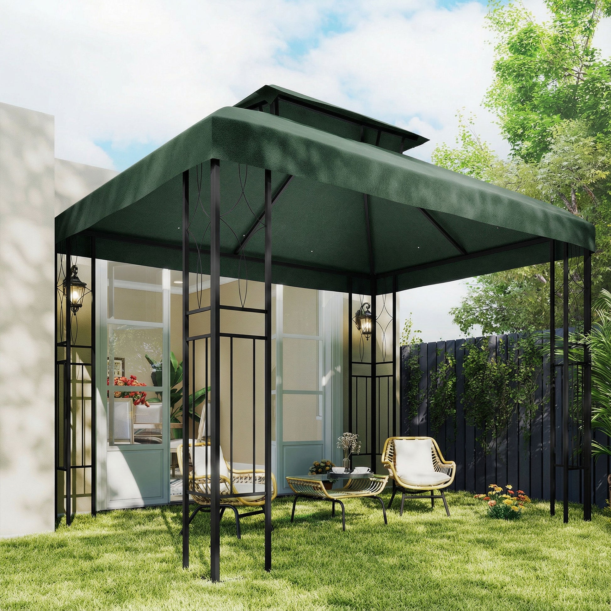 Outsunny Techo De Repuesto Para Cenador 4x3 M Con Techo Doble Anti-uv Verde_4