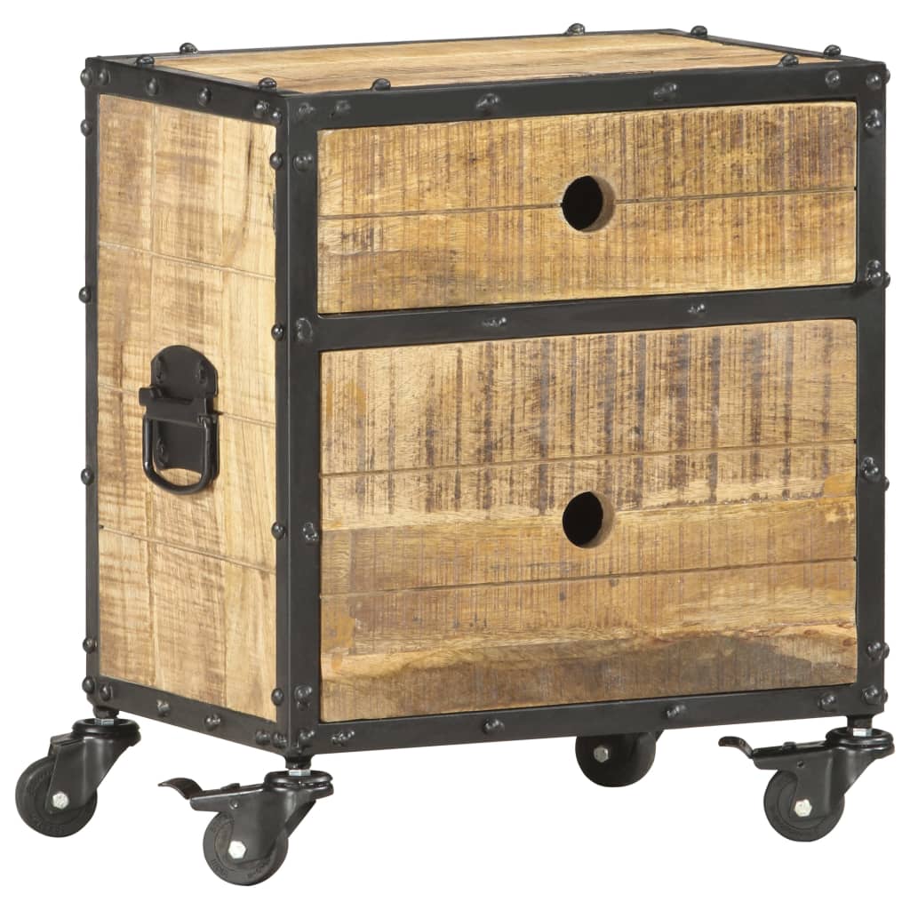 Mesita De Noche De Madera De Mango Rugosa 40x30x50 Cm_2