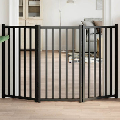 Vidaxl Puerta De Perros Plegable 3 Paneles Madera Abeto Negro 150 Cm_1