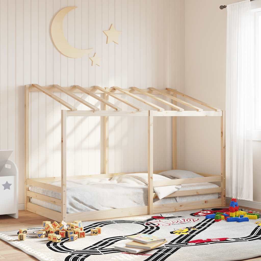 Cama Infantil Con Techo Madera Maciza Pino 100x200 Cm_1