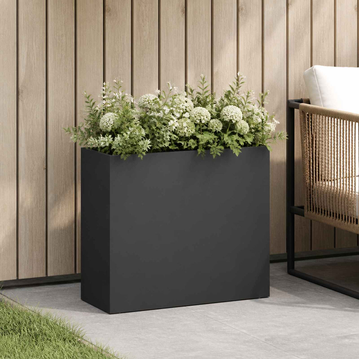 Macetero De Jardín Negro 50 X 20 X 40 Cm Acero Laminado En Frío_1