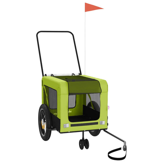 Vidaxl Remolque De Bicicleta Mascotas Hierro Tela Oxford Verde Negro_0