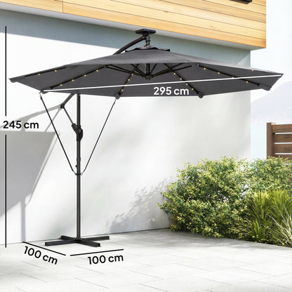 Outsunny Parasol Excéntrico Con Luces Led Solares Base Cruzada 330x295 Cm Gris_2