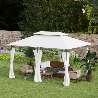 Outsunny Cenador Para Jardín 4x3 M Con Doble Techo Paredes Laterales Crema_4