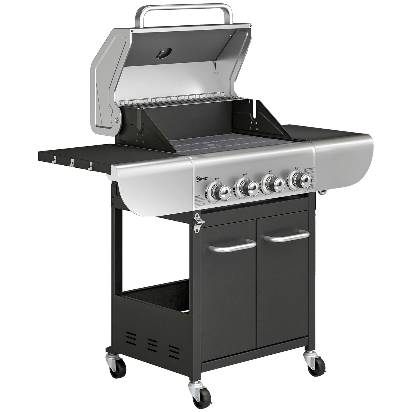 Outsunny Barbacoa De Gas Con 4 Quemadores 12,8 Kw Termómetro Mesas Laterales_0