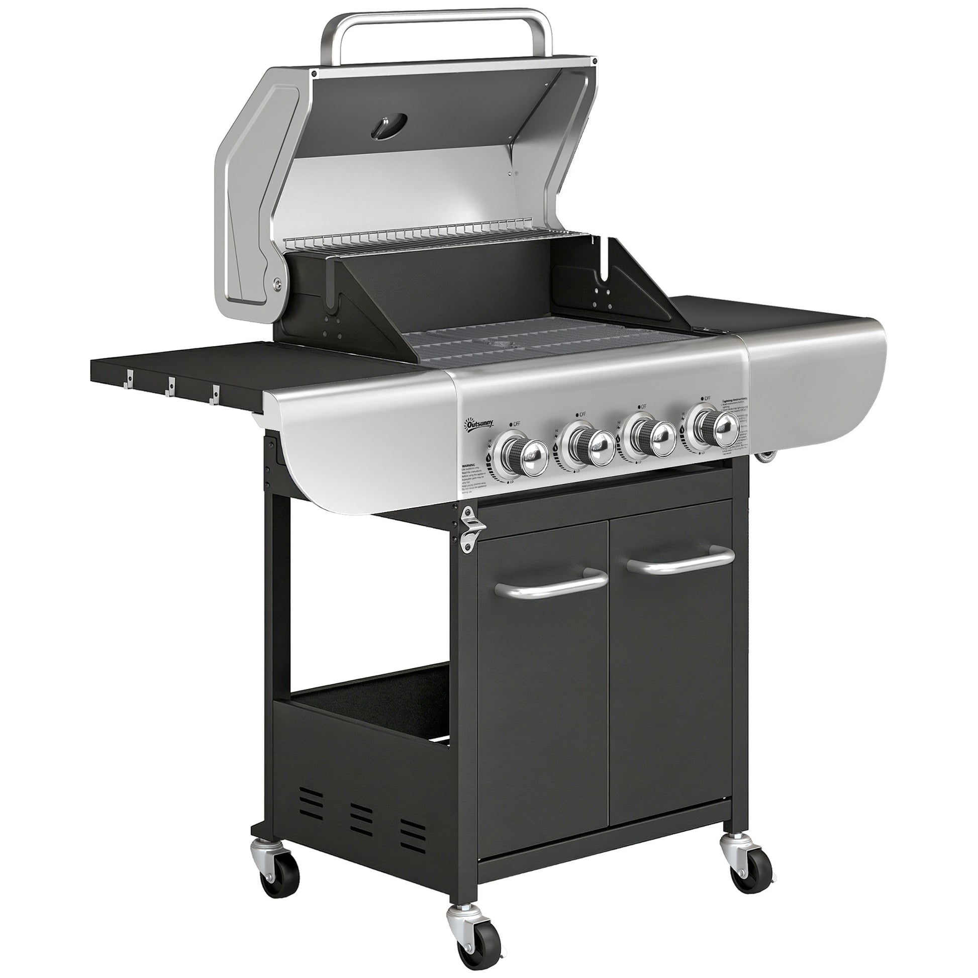 Outsunny Barbacoa De Gas Con 4 Quemadores 12,8 Kw Termómetro Mesas Laterales_0