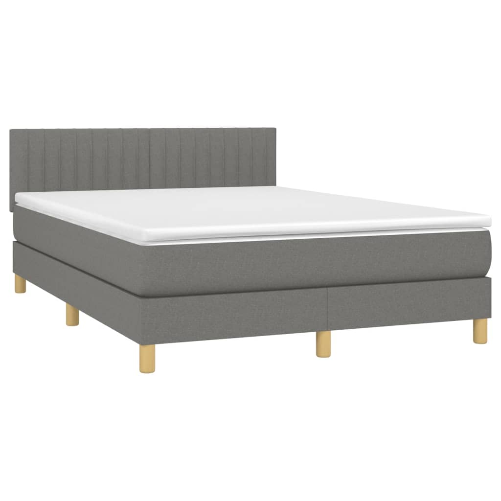 Cama Box Spring Colchón Y Luces Led Tela Gris Oscuro 140x200 Cm / Vetonek_1