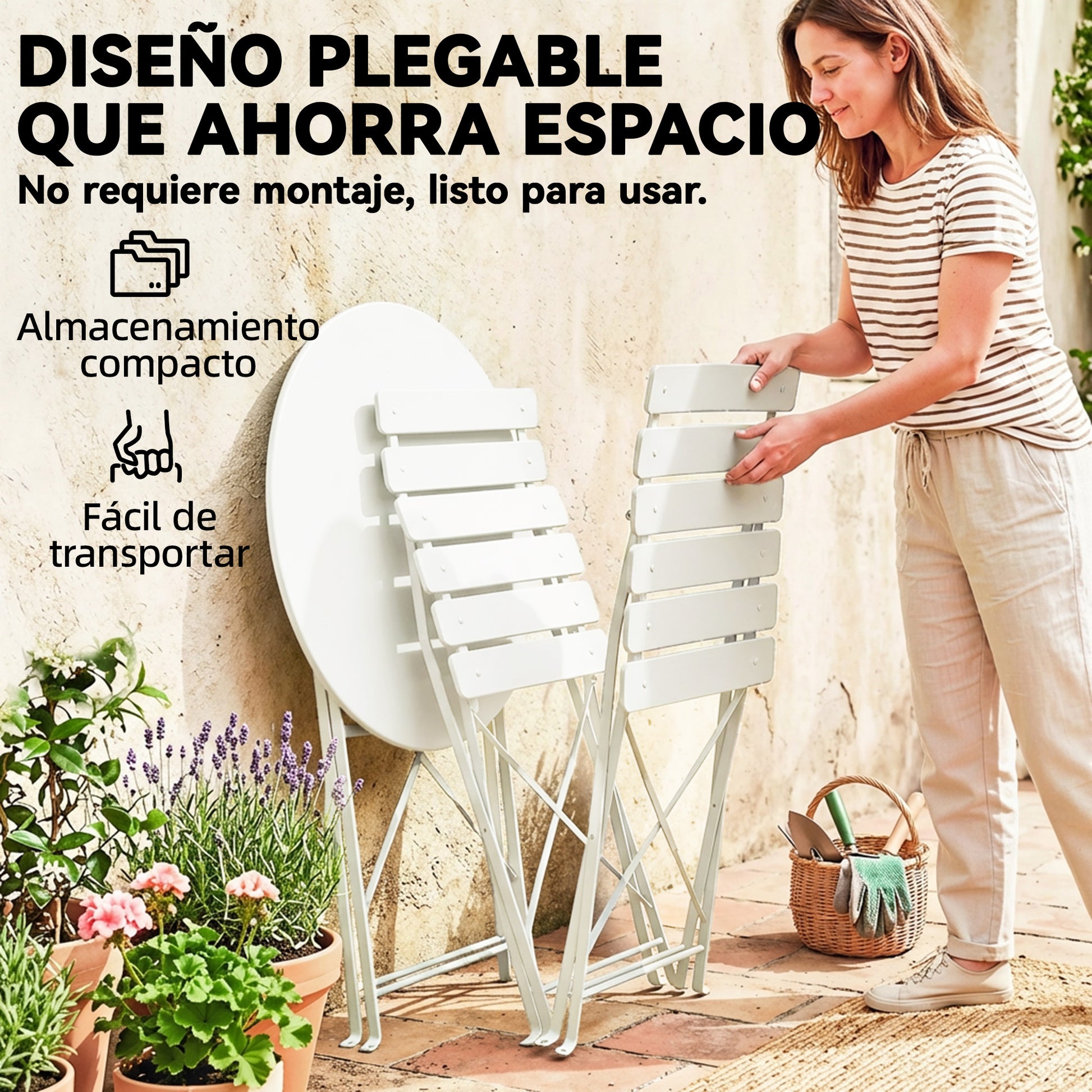 Outsunny Conjunto De Muebles De Jardín Con 2 Sillas Plegables Y Mesa Crema_5