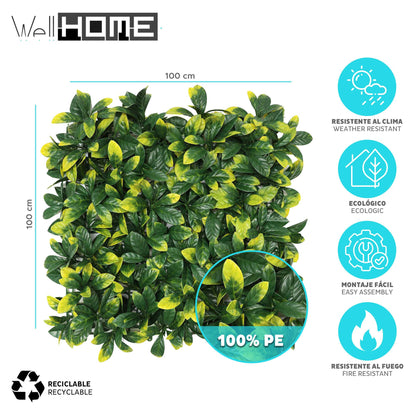 Jardín Vertical Artificial 100x100cm Well Home Hojas Verdes Y Amarillas