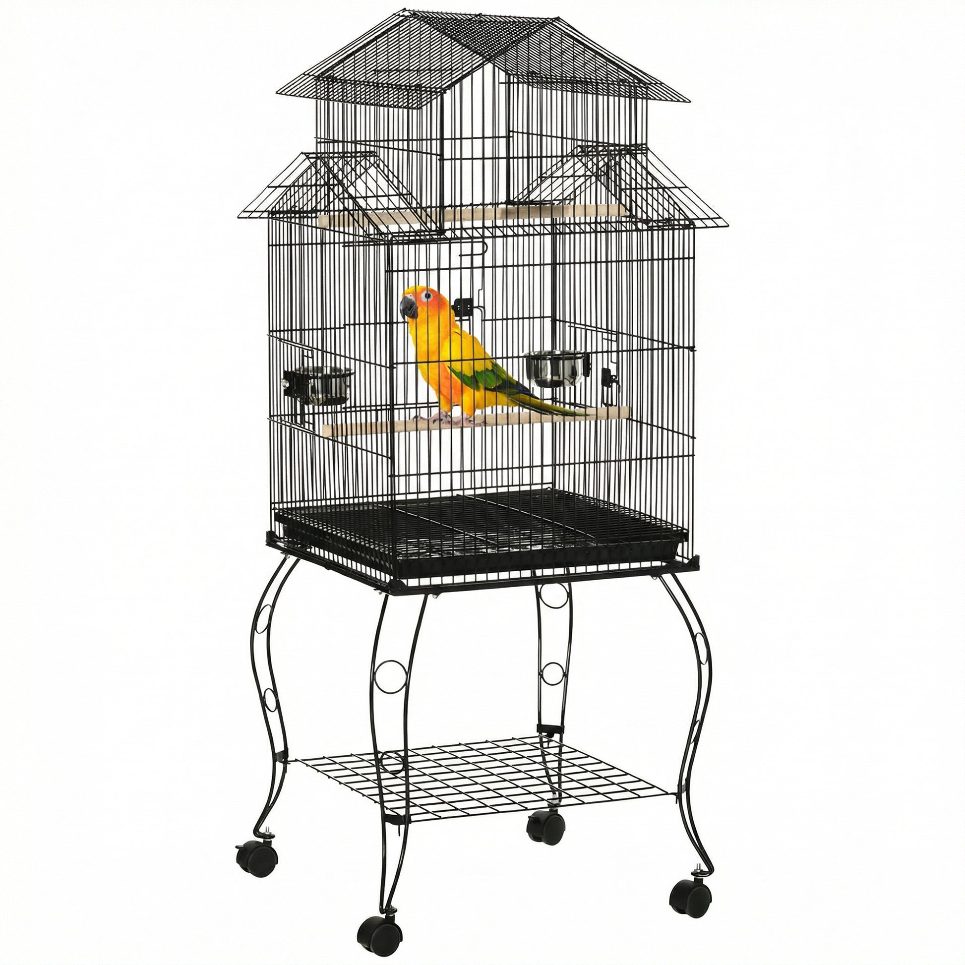 Pawhut Jaula Para Pájaros Con Ruedas Con Bandeja Extraíble Comederos 50x49x137cm_0