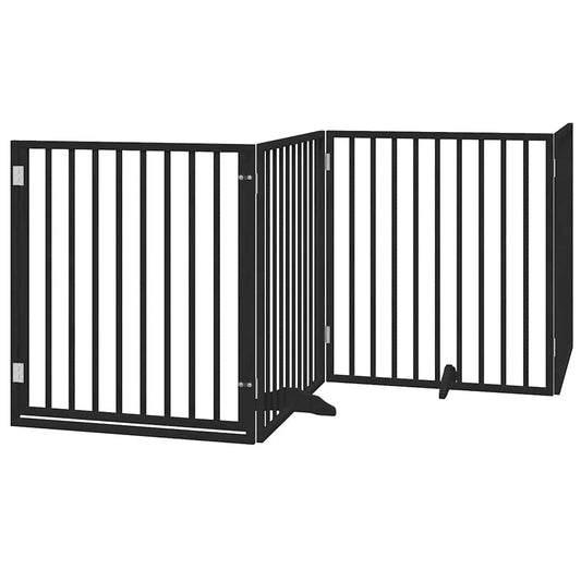 Vidaxl Puerta Para Perros Plegable 6 Paneles Madera Álamo Negra 480 Cm_0