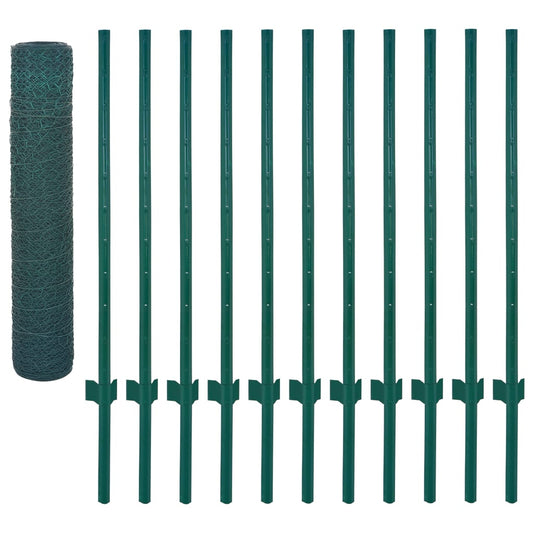 Valla De Malla Alambre Con Postes De Acero 25x0,75 M Verde / Vetonek_0