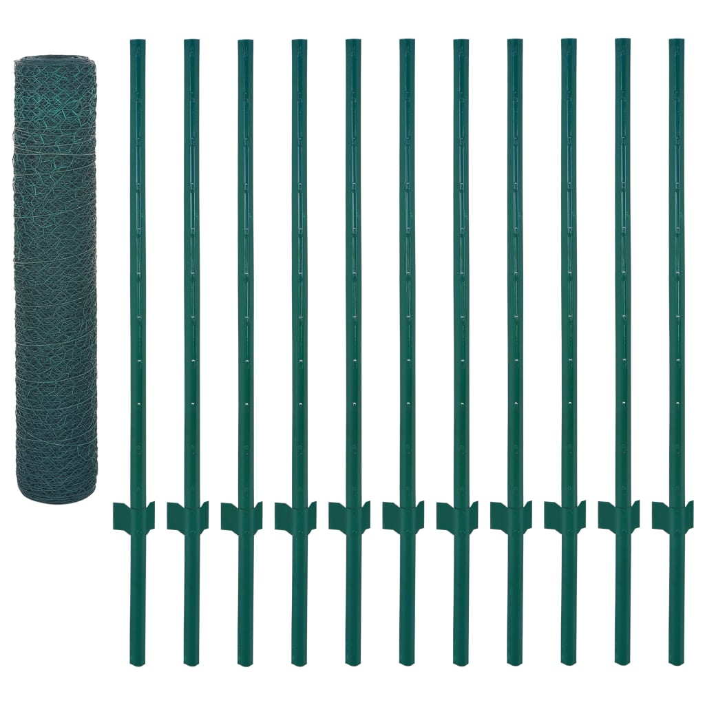 Valla De Malla De Alambre Con Postes De Acero 25x0,75 M Verde / Vetonek_1