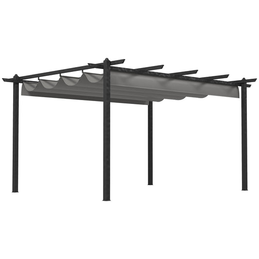 Outsunny Pérgola Con Techo Retráctil 4x3 M Estructura De Aluminio Gris_0
