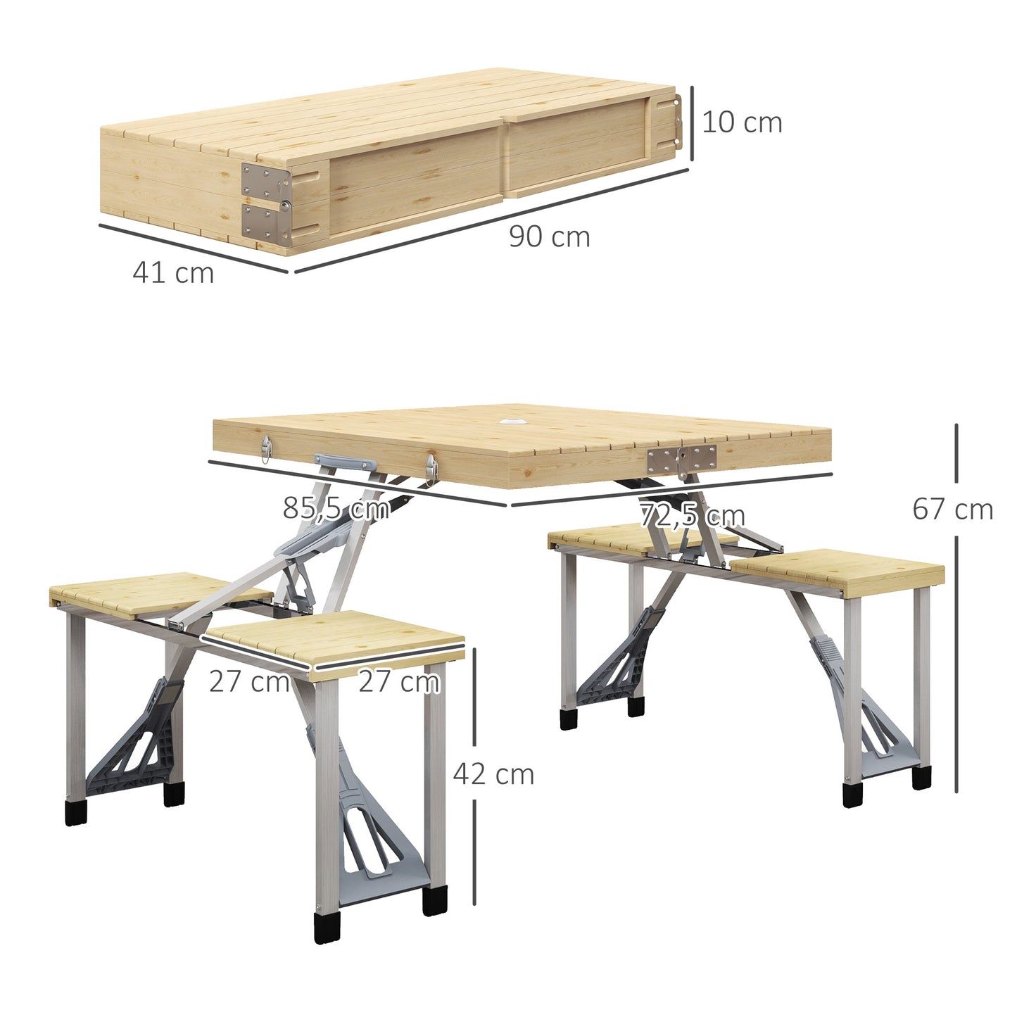 Outsunny Mesa De Camping Plegable 86x72,5x67 Cm Con Asientos Natural_2