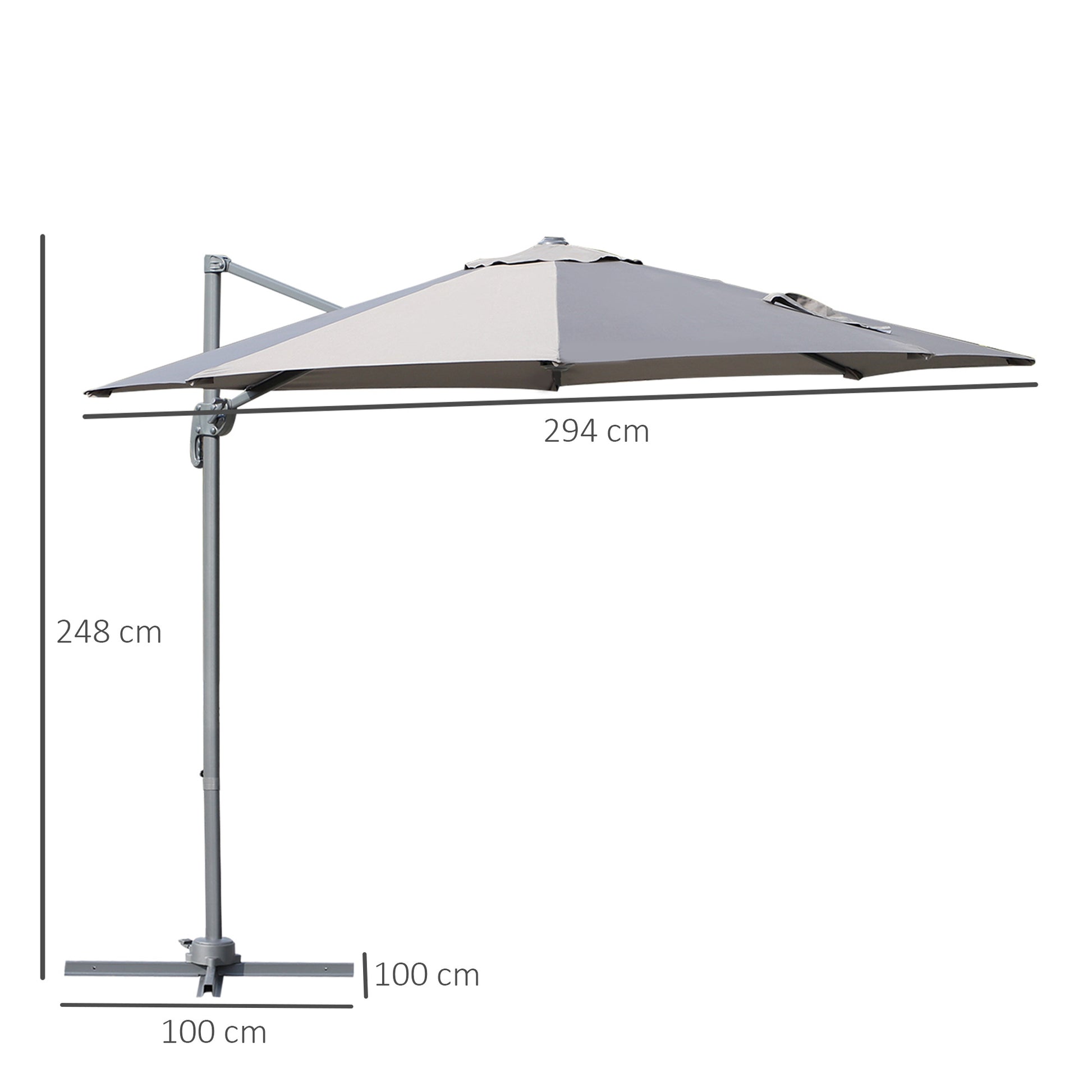 Outsunny Sombrilla Jardín Ø300x250 Cm Rotación 360° Inclinación 6 Niveles Gris_2