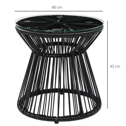 Outsunny Mesa De Jardín De Ratán Sintético Con Marco De Metal Ø40x42 Cm Negro_2