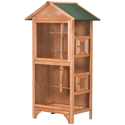 Pawhut Jaula Para Pájaros Pajarera De Madera 80,5x57x153 Cm Natural_0