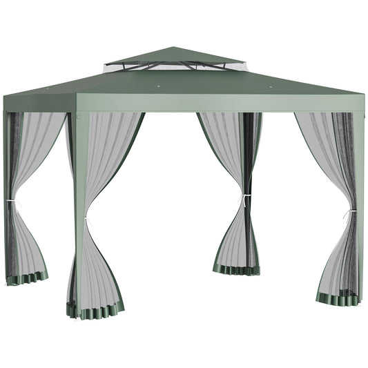 Outsunny Carpa De Jardín 3x3 M Con 4 Mosquiteras Y Techo De Ventilación Verde_0