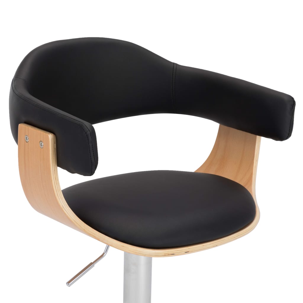 Taburetes De Cocina 2 Uds Madera Curvada Cuero Sintético Negro_4