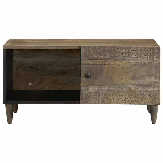 Mesa De Centro De Madera Maciza De Mango Gris Claro 80x50x40 Cm_0