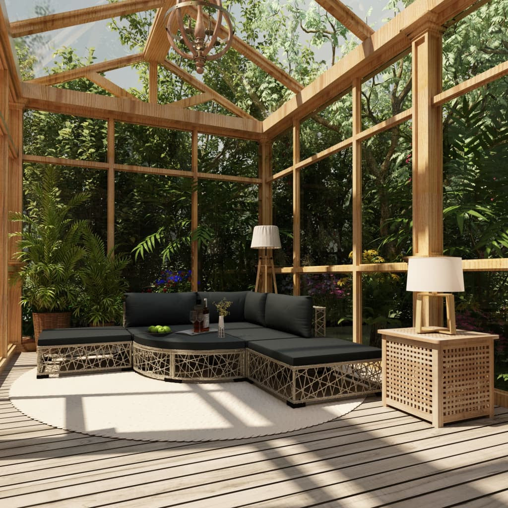 Vidaxl Set De Sofás De Jardín 6 Piezas Y Cojines Ratán Sintético Gris_1