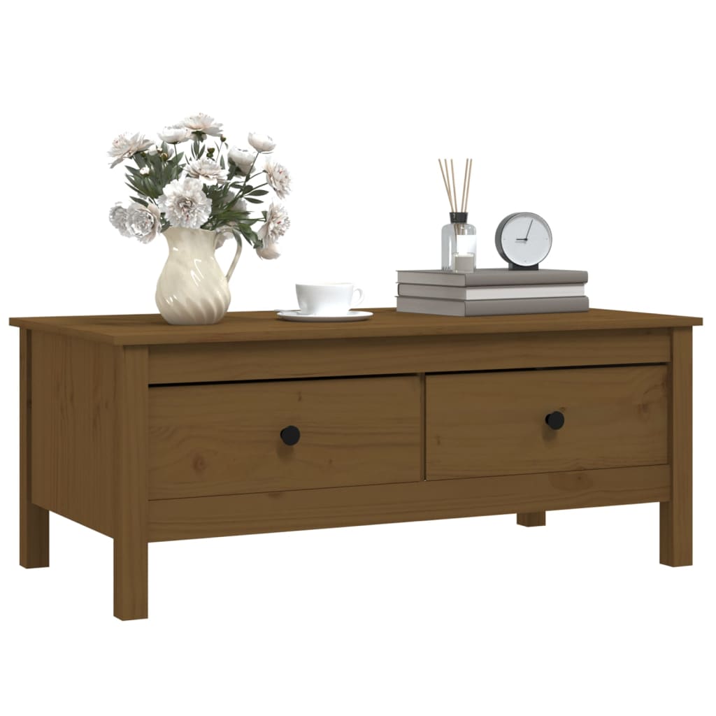 Mesa De Centro Madera Maciza De Pino Marrón Miel 100x50x40 Cm_2
