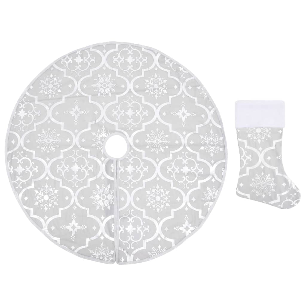 Vidaxl Falda Del Árbol De Navidad De Lujo Y Calcetín Tela Blanco 150cm_0