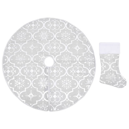 Vidaxl Falda Del Árbol De Navidad De Lujo Y Calcetín Tela Blanco 150cm_0