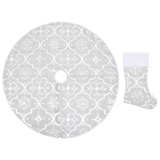 Vidaxl Falda Del Árbol De Navidad De Lujo Y Calcetín Tela Blanco 150cm_0
