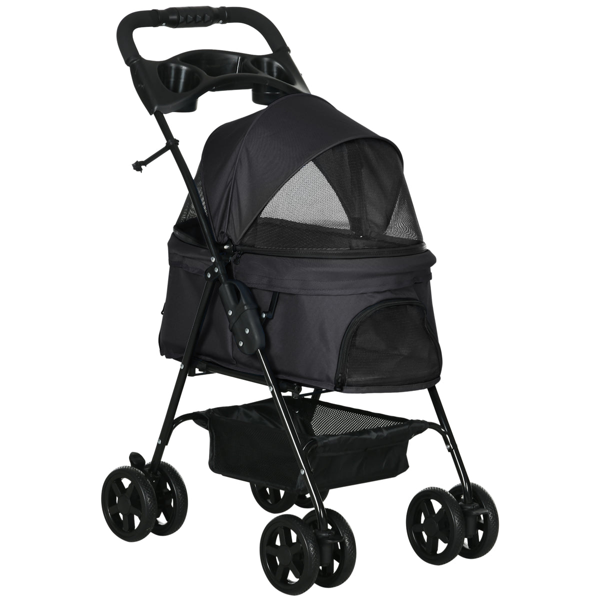 Pawhut Carrito Para Perros Plegable Con Cesta De Almacenaje 67x45x96 Cm Negro_0