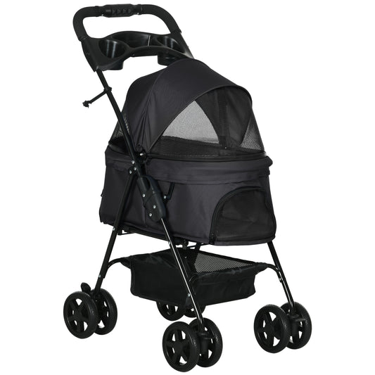 Pawhut Carrito Para Perros Plegable Con Cesta De Almacenaje 67x45x96 Cm Negro_0