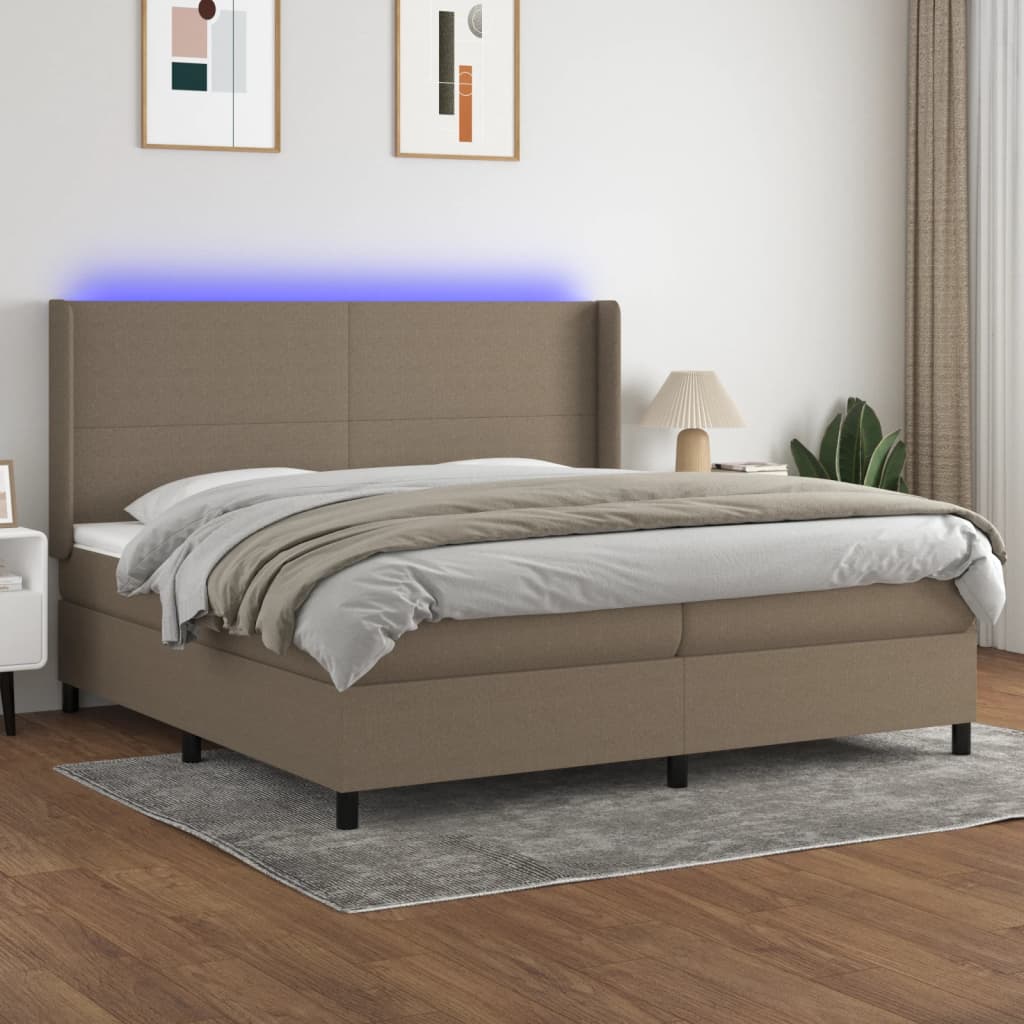 Cama Box Spring Colchón Y Luces Led Tela Gris Taupe 200x200 Cm / Vetonek_4