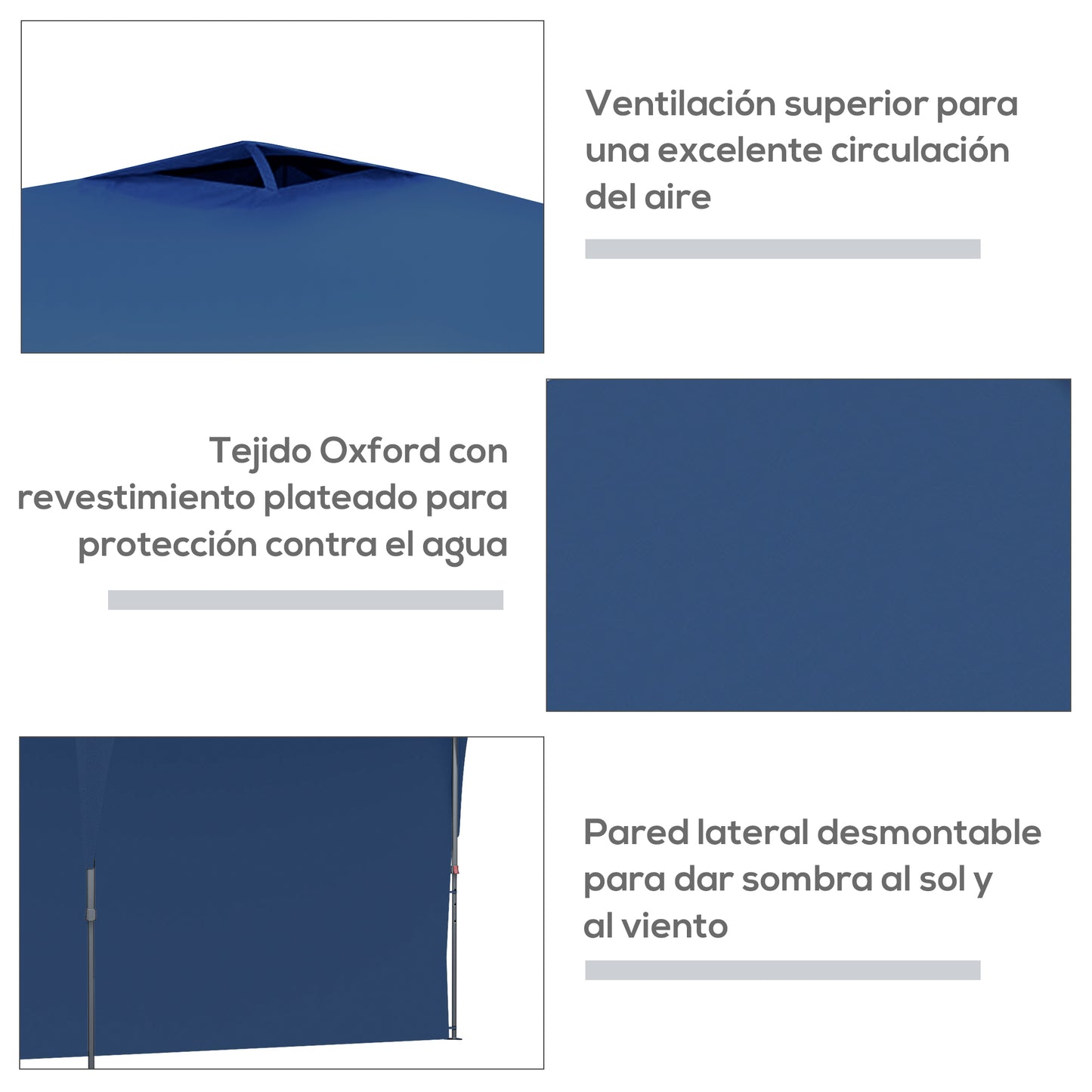 Outsunny Cenador Plegable 3x3m Altura Ajustable Con 1 Pared 4 Sacos Arena Azul_5