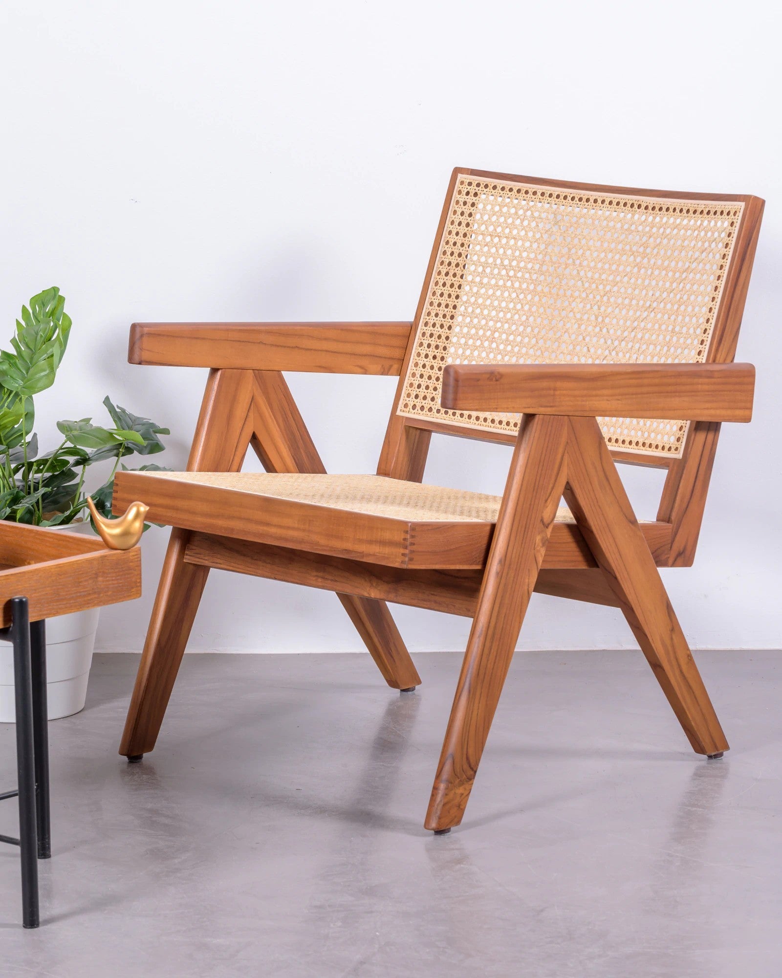 Sillón Clásico Con Reposabrazos En Madera De Teca Y Ratán Natural - Compass_1