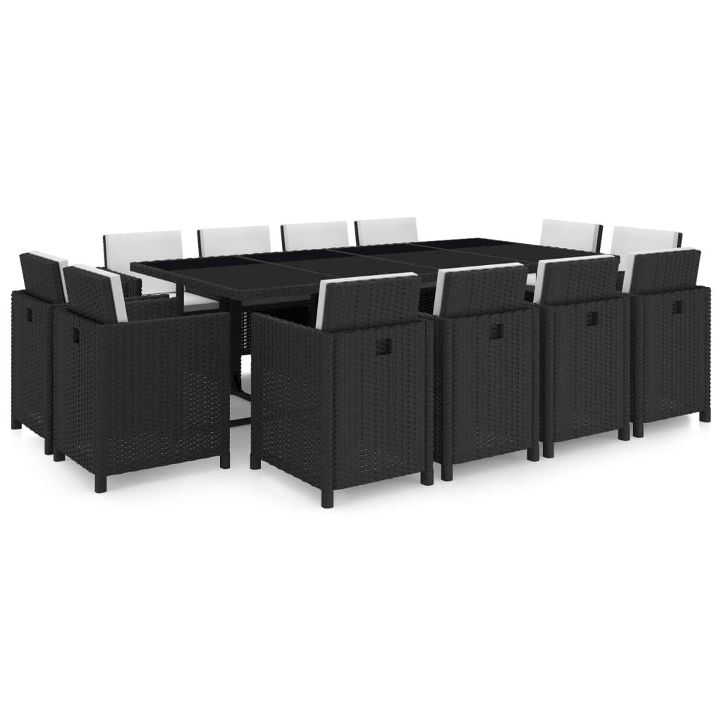 Vidaxl Set Comedor De Jardín 13 Piezas Y Cojines Ratán Sintético Negro_0