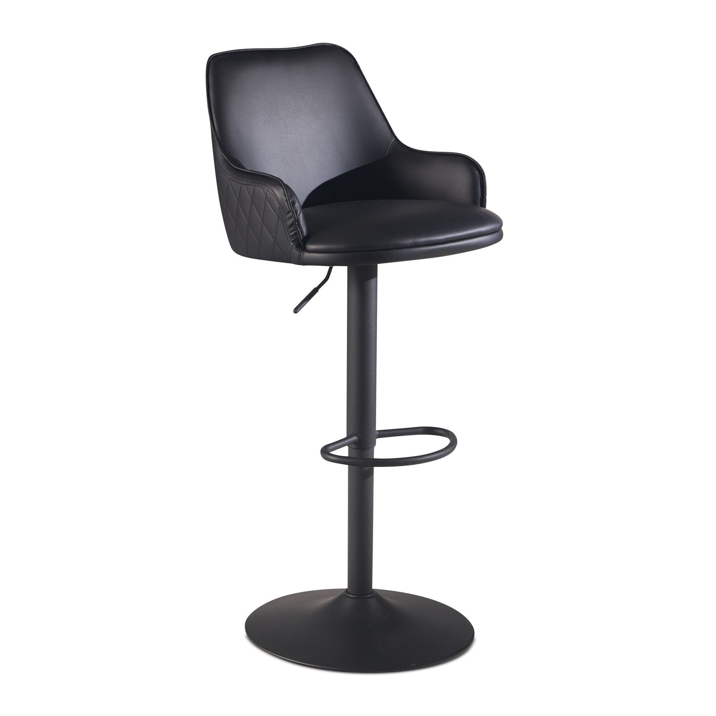 Taburete De Bar Piel Sintética Negro Con Respaldo 86 - 106 Cm_0