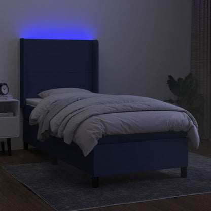 Cama Box Spring Colchón Y Luces Led Tela Azul 90x190 Cm / Vetonek_0