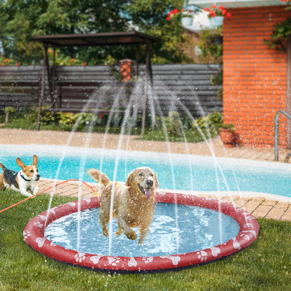 Pawhut Splash Pad Para Mascotas Ø170 Cm Con Bonito Estampado Rojo Y Azul_1
